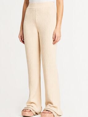 Ulla Johnson Mathilda Flare Pant Brazilian Sand Ribbed Knit Size XL